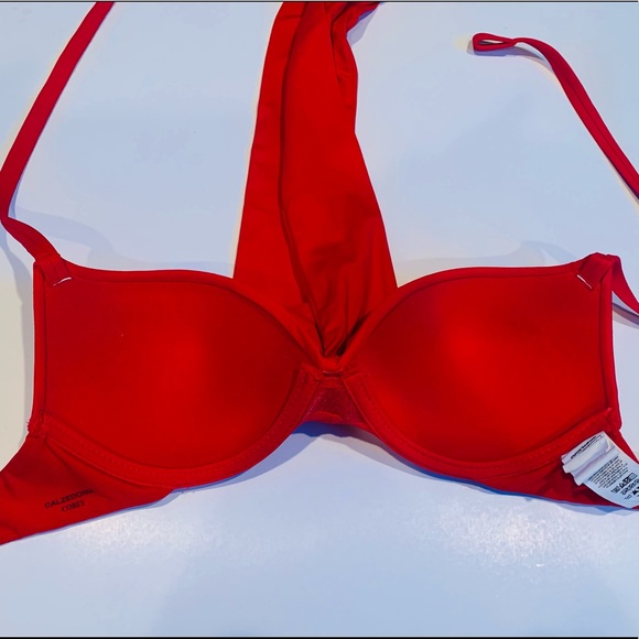 Red Push Up Wrap Twist Front Padded Halter Neck Bikini Swimsuit Top Size Small - Picture 7 of 10